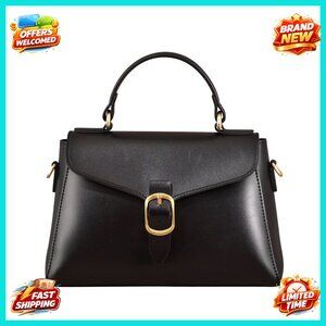 Vegan Leather Satchel with Detachable Clutch, Magnetic Flap, Medium-Small Size